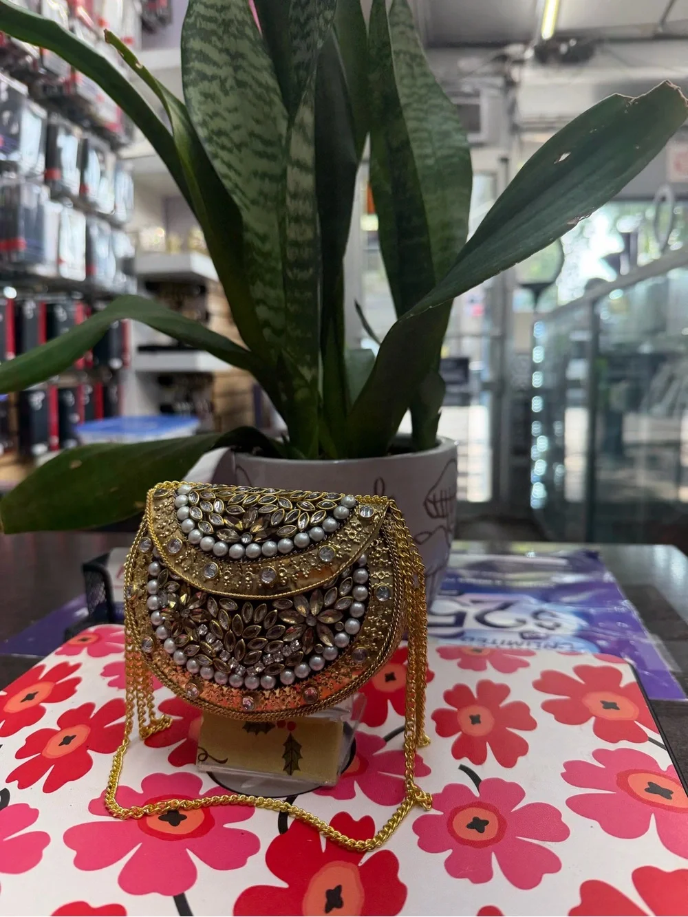 Gold-Tone Embellished Evening Crossbody Bag - Women Accessories